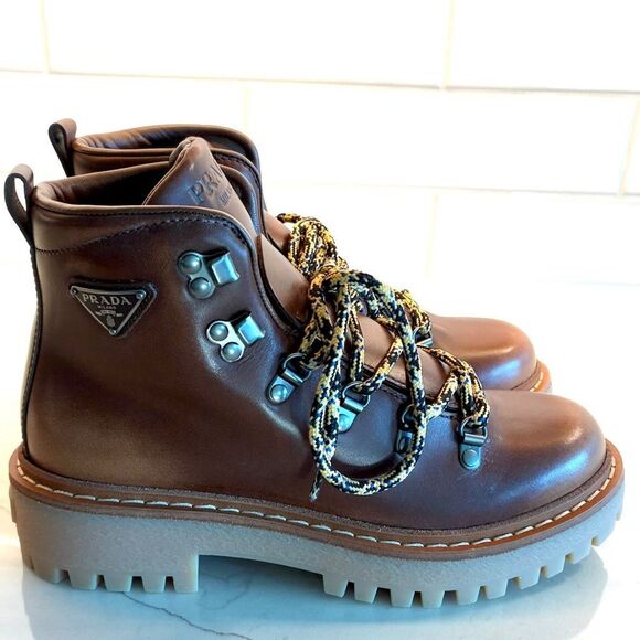 NWOT PRADA Leather Laced Booties Brown Women’s Size 36.5 - Picture 7 of 15